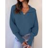 imageZESICA Womens Fall Lapel Collar V Neck Long Sleeve Ribbed Knit Comfy Loose Casual Pullover Sweater Jumper TopBlue