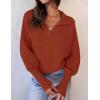 imageZESICA Womens Fall Lapel Collar V Neck Long Sleeve Ribbed Knit Comfy Loose Casual Pullover Sweater Jumper TopBrickred