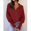 imageZESICA Womens Fall Lapel Collar V Neck Long Sleeve Ribbed Knit Comfy Loose Casual Pullover Sweater Jumper TopBurgundy