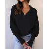 imageZESICA Womens Fall Lapel Collar V Neck Long Sleeve Ribbed Knit Comfy Loose Casual Pullover Sweater Jumper TopDarkblack