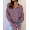 imageZESICA Womens Fall Lapel Collar V Neck Long Sleeve Ribbed Knit Comfy Loose Casual Pullover Sweater Jumper TopDarkpurple