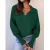 imageZESICA Womens Fall Lapel Collar V Neck Long Sleeve Ribbed Knit Comfy Loose Casual Pullover Sweater Jumper TopForestgreen