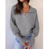imageZESICA Womens Fall Lapel Collar V Neck Long Sleeve Ribbed Knit Comfy Loose Casual Pullover Sweater Jumper TopGrey