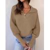 imageZESICA Womens Fall Lapel Collar V Neck Long Sleeve Ribbed Knit Comfy Loose Casual Pullover Sweater Jumper TopKhaki