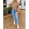 imageZESICA Womens Fall Lapel Collar V Neck Long Sleeve Ribbed Knit Comfy Loose Casual Pullover Sweater Jumper TopKhaki