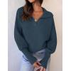 imageZESICA Womens Fall Lapel Collar V Neck Long Sleeve Ribbed Knit Comfy Loose Casual Pullover Sweater Jumper TopNavy