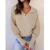 imageZESICA Womens Fall Lapel Collar V Neck Long Sleeve Ribbed Knit Comfy Loose Casual Pullover Sweater Jumper TopOatmeal