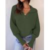 imageZESICA Womens Fall Lapel Collar V Neck Long Sleeve Ribbed Knit Comfy Loose Casual Pullover Sweater Jumper TopOlive