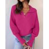 imageZESICA Womens Fall Lapel Collar V Neck Long Sleeve Ribbed Knit Comfy Loose Casual Pullover Sweater Jumper TopRose