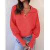 imageZESICA Womens Fall Lapel Collar V Neck Long Sleeve Ribbed Knit Comfy Loose Casual Pullover Sweater Jumper TopWatermelon