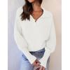 imageZESICA Womens Fall Lapel Collar V Neck Long Sleeve Ribbed Knit Comfy Loose Casual Pullover Sweater Jumper TopWhite
