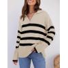 imageZESICA Womens Winter Sweaters Lapel V Neck Long Sleeve Striped Chunky Knit Oversized Pullover Sweater Jumper TopsApricot