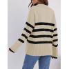 imageZESICA Womens Winter Sweaters Lapel V Neck Long Sleeve Striped Chunky Knit Oversized Pullover Sweater Jumper TopsApricot