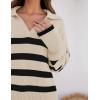 imageZESICA Womens Winter Sweaters Lapel V Neck Long Sleeve Striped Chunky Knit Oversized Pullover Sweater Jumper TopsApricot