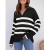 imageZESICA Womens Winter Sweaters Lapel V Neck Long Sleeve Striped Chunky Knit Oversized Pullover Sweater Jumper TopsBlack