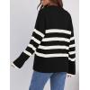 imageZESICA Womens Winter Sweaters Lapel V Neck Long Sleeve Striped Chunky Knit Oversized Pullover Sweater Jumper TopsBlack