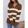 imageZESICA Womens Winter Sweaters Lapel V Neck Long Sleeve Striped Chunky Knit Oversized Pullover Sweater Jumper TopsBrown