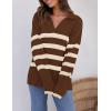imageZESICA Womens Winter Sweaters Lapel V Neck Long Sleeve Striped Chunky Knit Oversized Pullover Sweater Jumper TopsCoffee