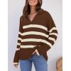 imageZESICA Womens Winter Sweaters Lapel V Neck Long Sleeve Striped Chunky Knit Oversized Pullover Sweater Jumper TopsCoffee