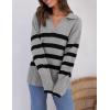 imageZESICA Womens Winter Sweaters Lapel V Neck Long Sleeve Striped Chunky Knit Oversized Pullover Sweater Jumper TopsGrey