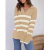 imageZESICA Womens Winter Sweaters Lapel V Neck Long Sleeve Striped Chunky Knit Oversized Pullover Sweater Jumper TopsKhaki