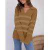 imageZESICA Womens Winter Sweaters Lapel V Neck Long Sleeve Striped Chunky Knit Oversized Pullover Sweater Jumper TopsMocha