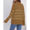 imageZESICA Womens Winter Sweaters Lapel V Neck Long Sleeve Striped Chunky Knit Oversized Pullover Sweater Jumper TopsMocha