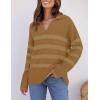 imageZESICA Womens Winter Sweaters Lapel V Neck Long Sleeve Striped Chunky Knit Oversized Pullover Sweater Jumper TopsMocha