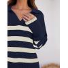 imageZESICA Womens Winter Sweaters Lapel V Neck Long Sleeve Striped Chunky Knit Oversized Pullover Sweater Jumper TopsNavy