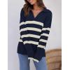 imageZESICA Womens Winter Sweaters Lapel V Neck Long Sleeve Striped Chunky Knit Oversized Pullover Sweater Jumper TopsNavy