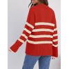 imageZESICA Womens Winter Sweaters Lapel V Neck Long Sleeve Striped Chunky Knit Oversized Pullover Sweater Jumper TopsRed