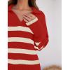 imageZESICA Womens Winter Sweaters Lapel V Neck Long Sleeve Striped Chunky Knit Oversized Pullover Sweater Jumper TopsRed