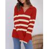 imageZESICA Womens Winter Sweaters Lapel V Neck Long Sleeve Striped Chunky Knit Oversized Pullover Sweater Jumper TopsRed