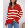 imageZESICA Womens Winter Sweaters Lapel V Neck Long Sleeve Striped Chunky Knit Oversized Pullover Sweater Jumper TopsRed