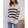 imageZESICA Womens Winter Sweaters Lapel V Neck Long Sleeve Striped Chunky Knit Oversized Pullover Sweater Jumper TopsRoyalblue