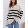 imageZESICA Womens Winter Sweaters Lapel V Neck Long Sleeve Striped Chunky Knit Oversized Pullover Sweater Jumper TopsRoyalblue