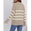 imageZESICA Womens Winter Sweaters Lapel V Neck Long Sleeve Striped Chunky Knit Oversized Pullover Sweater Jumper TopsSand