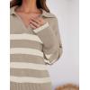 imageZESICA Womens Winter Sweaters Lapel V Neck Long Sleeve Striped Chunky Knit Oversized Pullover Sweater Jumper TopsSand
