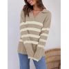 imageZESICA Womens Winter Sweaters Lapel V Neck Long Sleeve Striped Chunky Knit Oversized Pullover Sweater Jumper TopsSand