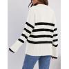 imageZESICA Womens Winter Sweaters Lapel V Neck Long Sleeve Striped Chunky Knit Oversized Pullover Sweater Jumper TopsWhite