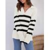 imageZESICA Womens Winter Sweaters Lapel V Neck Long Sleeve Striped Chunky Knit Oversized Pullover Sweater Jumper TopsWhite
