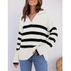 imageZESICA Womens Winter Sweaters Lapel V Neck Long Sleeve Striped Chunky Knit Oversized Pullover Sweater Jumper TopsWhite