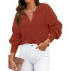 imageZESICA Womens Fall Lapel Collar V Neck Long Sleeve Ribbed Knit Comfy Loose Casual Pullover Sweater Jumper TopBrickred