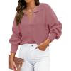 imageZESICA Womens Fall Lapel Collar V Neck Long Sleeve Ribbed Knit Comfy Loose Casual Pullover Sweater Jumper TopDustypink