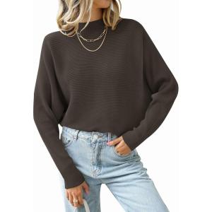 imageZESICA Womens Fall Turtleneck Batwing Long Sleeve Ribbed Knit Casual Soft Pullover Sweater Jumper TopCoffee