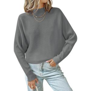imageZESICA Womens Fall Turtleneck Batwing Long Sleeve Ribbed Knit Casual Soft Pullover Sweater Jumper TopDarkgrey