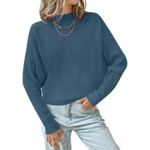 imageZESICA Womens Fall Turtleneck Batwing Long Sleeve Ribbed Knit Casual Soft Pullover Sweater Jumper TopDustyblue