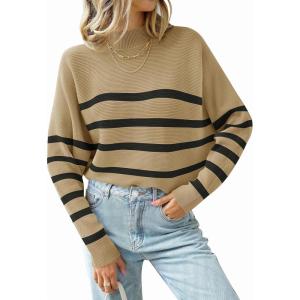 imageZESICA Womens Fall Turtleneck Batwing Long Sleeve Ribbed Knit Casual Soft Pullover Sweater Jumper TopTan