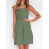 imageZESICA Womens 2025 Summer Spaghetti Strap Sleeveless Square Neck Ruffle A Line Swing Mini DressArmygreen
