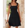 imageZESICA Womens 2025 Summer Spaghetti Strap Sleeveless Square Neck Ruffle A Line Swing Mini DressBlack